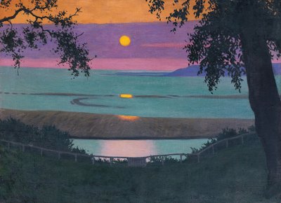 格雷斯的日落，橙色和紫色的天空，1918年。 作者 Felix Edouard Vallotton