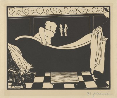 巴斯（Le Bain），1894年（奶油编织纸上的木刻） 作者 费利克斯·爱德华·瓦洛顿