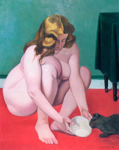带着猫的女人》，1919年。 作者 费利克斯·爱德华·瓦洛顿