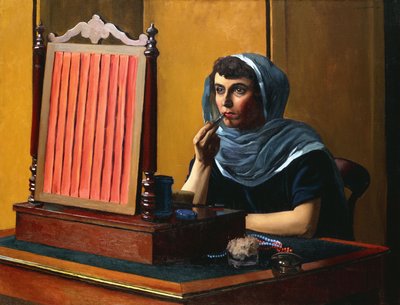 放在口红上的年轻女子;戴口红的年轻女子，1925年 作者 费利克斯·爱德华·瓦洛顿