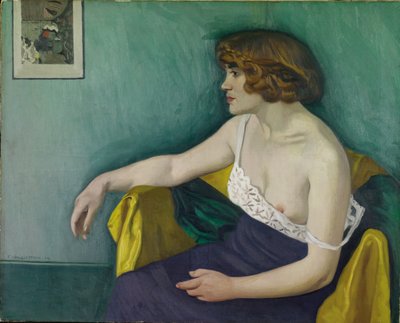 坐在侧面的年轻女子，1914年 作者 费利克斯·爱德华·瓦洛顿