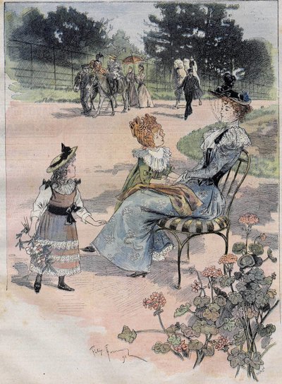 1892年，孩子们在巴黎的适应性花园散步。雕刻的是水生植物园。 作者 费利克斯·富纳（Felix Fournery）