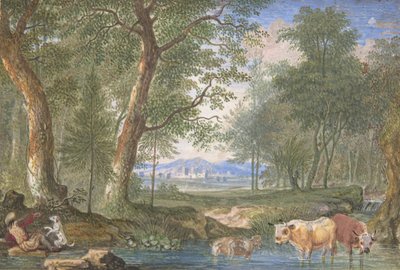 溪流中的奶牛风景，1698年。 作者 菲利克斯迈耶