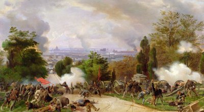 1871 年佩尔-拉雪兹墓地的战斗（布面油画） 作者 菲利克斯·菲利波托