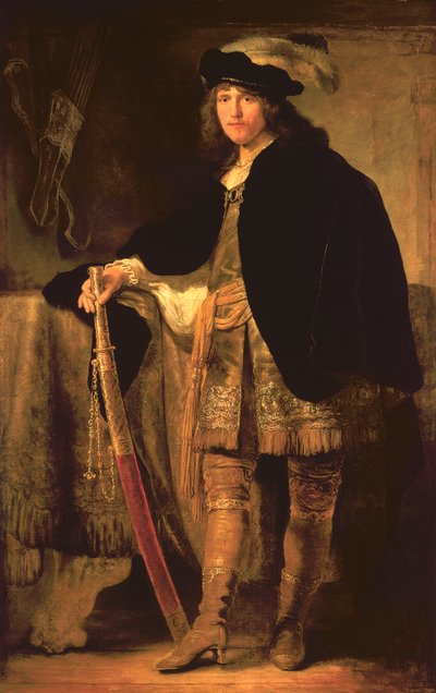 一个年轻人的画象有剑的，c.1635-40 作者 费迪南德·波尔