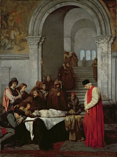 画家Luca Signorelli站在他的对手的死去的儿子的身体，1859年 作者 Ferdinand Heilbuth