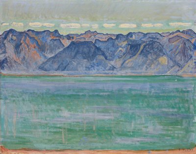 日内瓦湖与萨瓦阿尔卑斯山，约1905年。 作者 费迪南德·霍德勒
