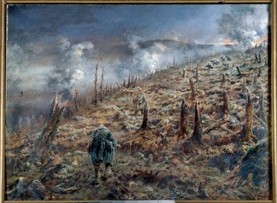 第一次世界大战（1914-1918 年）："凡尔登死亡峡谷 "战后废墟与灰烬的风景。费迪南德-约瑟夫-盖尔德里（1858-1945 年）1916 年作品，巴黎。两次世界大战博物馆 作者 费迪南德·约瑟夫·圭德尔