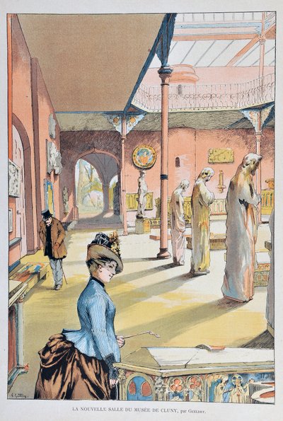 La nouvelle salle du musee du middle ages de Cluny in Paris 1887, by Ferdinand Joseph GUELDRY (1858-1945) Engraving of 1887 in "Paris-Illustrous journal Weekly 作者 费迪南德·约瑟夫·圭德尔