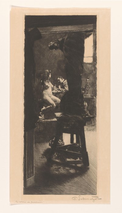 Im Atelier des Bildhauers（原物上的标题） 作者 费迪南德·施穆策（艺术家签名）