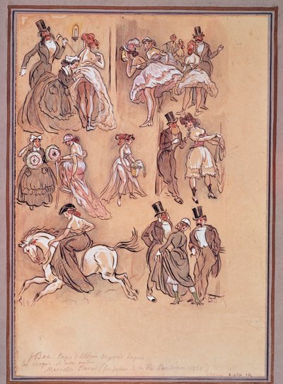 法兰西第二帝国：舞者、骑手和优雅绅士的时尚盘（雕刻） 作者 费迪南德·西吉斯蒙德·巴克