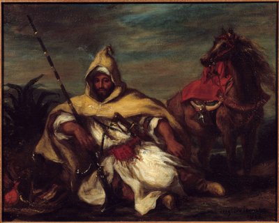 一个阿拉伯人。 尤金·德拉克洛瓦 (Eugene Delacroix) 的绘画 (1798-1863) 作者 费迪南德·维克多·尤金·德拉克罗瓦
