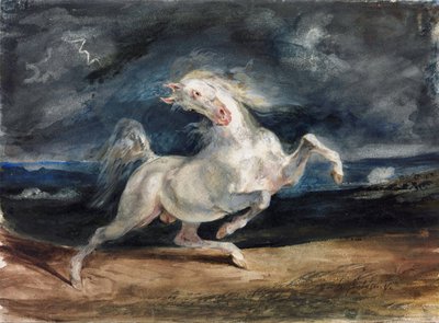Cheval effraye par la foudre - Horse Frightened by Lightning - Delacroix, Eugene (1798-1863) - 1825-1829 - 纸上水彩、水粉 - 23,6x32 - Szepmuveszeti Muzeum, Budapest 作者 费迪南德·维克多·尤金·德拉克罗瓦