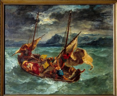 基督在杰拉塞特湖 (Genesareth) 上。 尤金·德拉克洛瓦 (Eugene Delacroix) 的绘画 (1798-1863) 作者 费迪南德·维克多·尤金·德拉克罗瓦