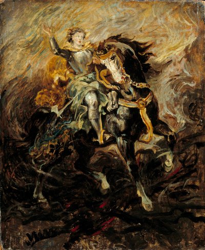 Clorinde 干预以拯救 Olinde 和 Sophronia 托尔夸托·塔索 (Torquato Tasso) 的“耶路撒冷 delivree” (La gerusalemme liberata) 场景的插图。 Eugene Delacroix (1798-1863) 19 世纪的绘画。 0,61x0,5 米 作者 费迪南德·维克多·尤金·德拉克罗瓦