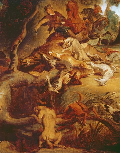 详细的野猪狩猎，在鲁本斯的一幅画后，1840-50（见203232） 作者 费迪南德·维克多·尤金·德拉克罗瓦