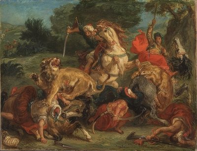 猎狮子。 1855年 作者 费迪南德·维克多·尤金·德拉克罗瓦