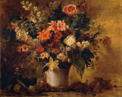 Flowers and Fruit (oil on canvas) 作者 费迪南德·维克多·尤金·德拉克罗瓦