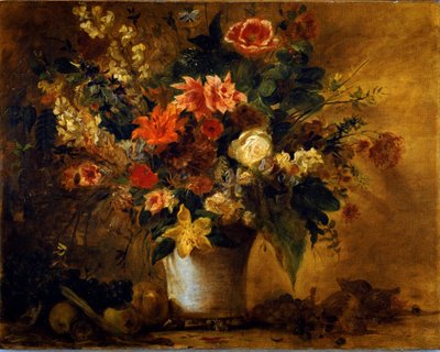 鲜花和水果 gres 花瓶中的花束。 Eugene Delacroix (1798-1863) 作画，约 1843 年 太阳。 74x93 厘米维也纳艺术史博物馆，新画廊 作者 费迪南德·维克多·尤金·德拉克罗瓦