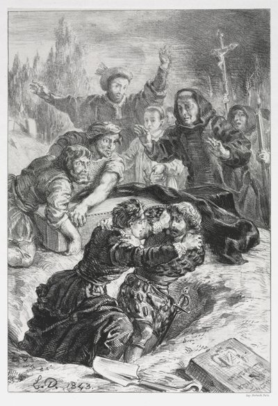哈姆雷特（Hamlet）：1843年，奥菲莉亚墓地的哈姆雷特和拉尔特。 作者 Ferdinand Victor Eugene Delacroix