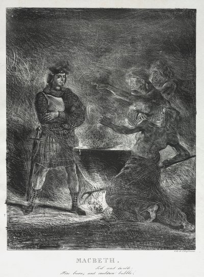 麦克白咨询女巫，1825年。 作者 费迪南德·维克多·尤金·德拉克罗瓦