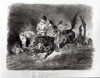 Mephistopheles和浮士德骑在夜里，插图为浮士德，1828年 作者 费迪南德·维克多·尤金·德拉克罗瓦