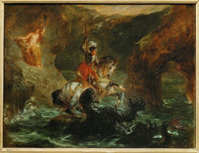 Saint Georges combattant le dragon, dit aussi Persee delivrant Andromede - 圣乔治与龙战斗 ... 作者 费迪南德·维克多·尤金·德拉克罗瓦