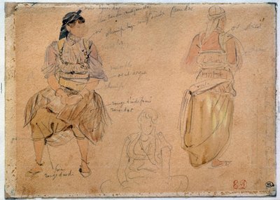阿拉伯妇女研究 尤金·德拉克洛瓦（Eugene Delacroix，1798-1863 年）用水彩亮点绘制铅矿，1832 年巴黎，卢浮宫博物馆 作者 费迪南德·维克多·尤金·德拉克罗瓦