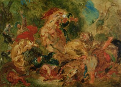 研究狮子狩猎，1854年 作者 费迪南德·维克多·尤金·德拉克罗瓦
