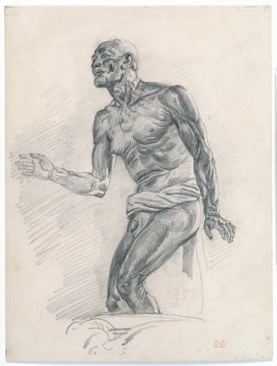 男性裸体研究：1838–40年“塞内卡之死”研究（石墨，抛光布里斯托尔板上） 作者 费迪南德·维克多·尤金·德拉克罗瓦