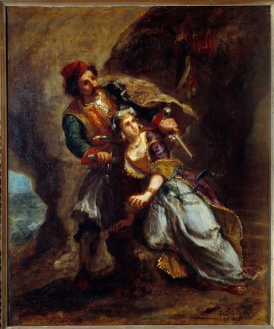 阿比多斯的参与。 尤金·德拉克洛瓦 (Eugene Delacroix) 的绘画 (1798-1863) 作者 费迪南德·维克多·尤金·德拉克罗瓦