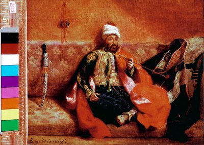 土耳其人在沙发上吸烟。尤金-德拉克洛瓦（1798-1863）的画作 作者 费迪南德·维克多·尤金·德拉克罗瓦