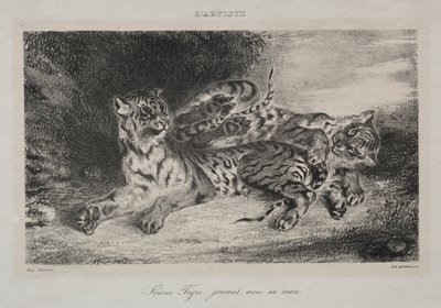 小老虎和母亲玩耍，1831年。 作者 费迪南德·维克多·尤金·德拉克罗瓦