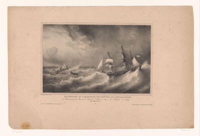 雷丁·范·德曼宁·范·赫特·修理师 1825 年的风暴中，Jules de Nantes 号船从波尔多救起 Le Réparateur 号船的船员。（波旁岛）（物品上的标题） Rivieren en zeeën langs de Franse kust（系列山头 作者 路易·皮埃尔·普鲁登斯·贝克特