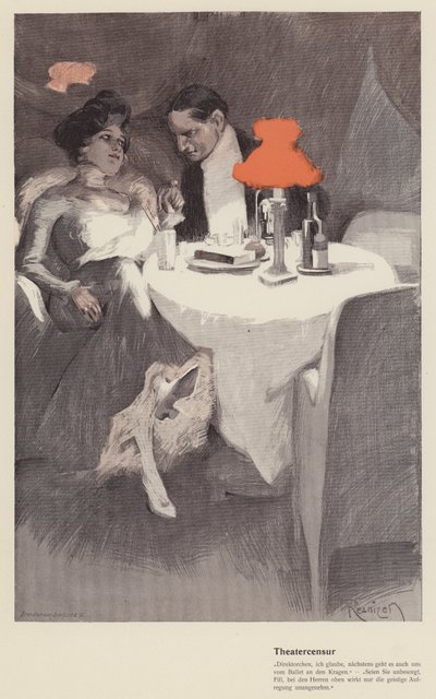 一位戏剧导演和一位女演员在咖啡馆里的对话（彩色石版画） 作者 费迪南德·冯·雷兹尼切克