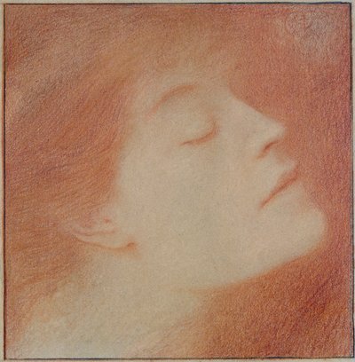 一位女士的头，1892年（粉笔在纸上） 作者 费尔南德·科诺普夫
