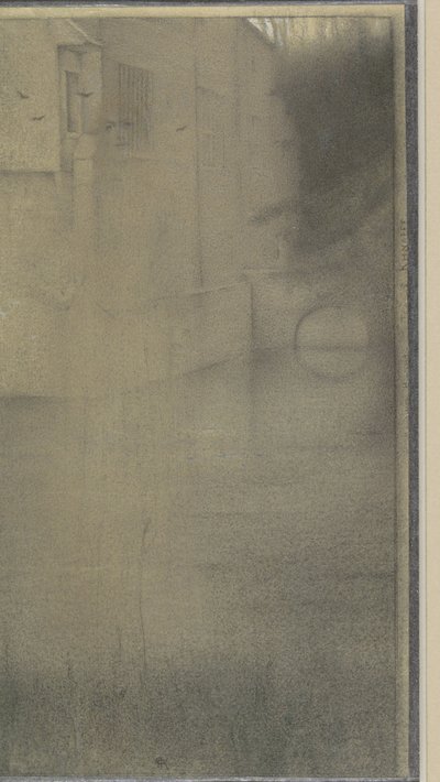 一个女人的影子在被水包围的房子前 作者 费尔南德·科诺普夫