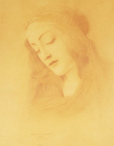 波提切利之后的处女； Apres Botticelli的圣母，1909年 作者 费尔南德·科诺普夫