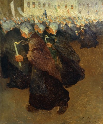 布列塔尼的夜间游行；布列塔尼的夜间游行，摄于1894年（布面油画） 作者 费尔南德·洛延·杜普伊戈多