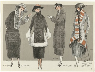 Gazette du Bon Ton》，1920 年 - 第 7 期，Croquis Pl XXXIV: Worth / Beer / Worth（标题在实物上） 作者 值得