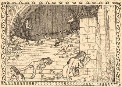 在行动神庙之前，第 7 版，来自“生命的迹象”组合，酒吧。 1908 年柏林弗里茨·海德出版社 作者 菲杜斯 (1868 1948)