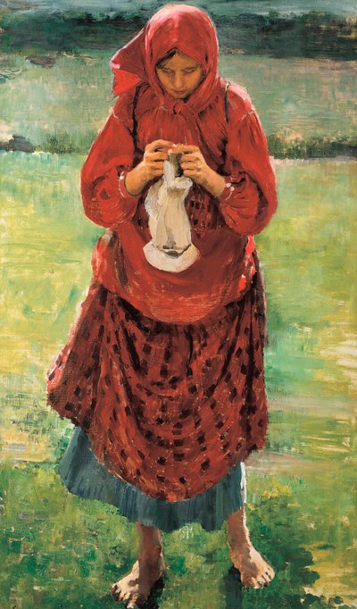 A young peasant woman knitting a stocking 作者 菲利普·安德烈耶维奇·马里亚温