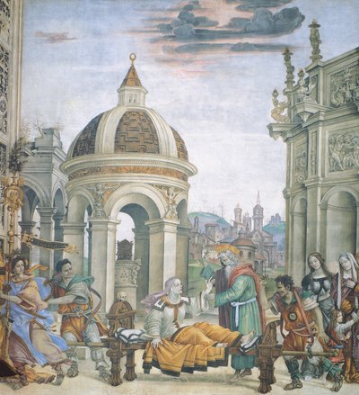 St John Evangelist Resuscitating Drusiana，St. John Evangelist 的细节，Filippino Lippi（1457-ca 1504），壁画，Santa Maria Novella 大教堂，Strozzi Chapel，佛罗伦萨 作者 菲律宾人利皮