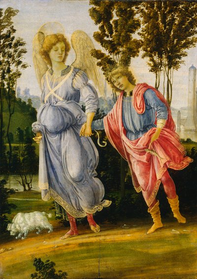 托比亚斯和天使，c.1475 - 1480（面板上的油和蛋彩画） 作者 菲律宾人利皮