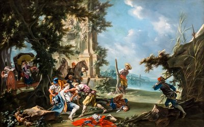 强盗的袭击，约 1735/40 年（绘画） 作者 Filippo Falciatore