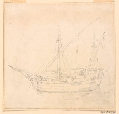 素描，帆船，约 1780 年 作者 菲利波·马基奥尼（Filippo Marchionni）