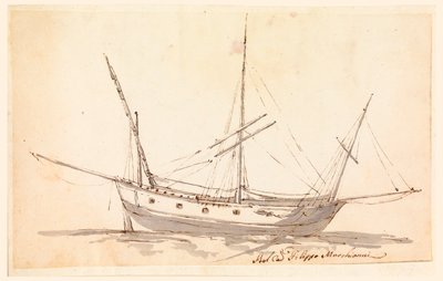 素描，帆船，约 1780 年 作者 菲利波·马基奥尼（Filippo Marchionni）