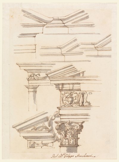 素描，门饰和楣饰研究，约 1770 年 作者 菲利波·马基奥尼（Filippo Marchionni）