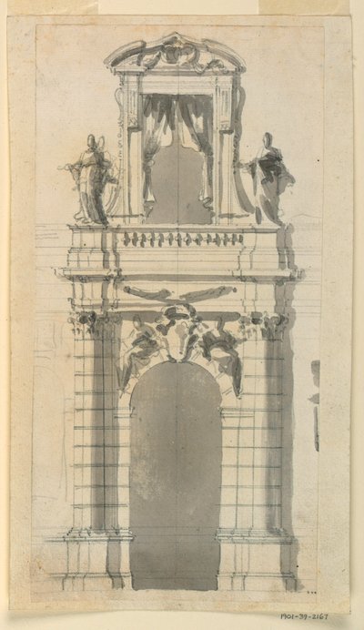 素描，城市豪宅中下部的立面，1770-1785 年 作者 菲利波·马基奥尼（Filippo Marchionni）