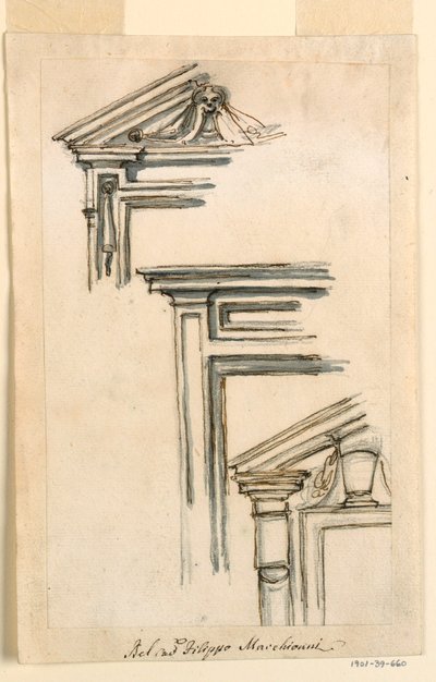 素描，三扇门窗，约 1770 年 作者 菲利波·马基奥尼（Filippo Marchionni）